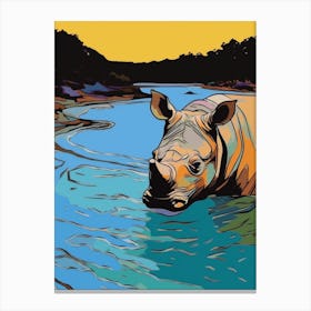 A Rhino In The River Block Colours 1 Canvas Print