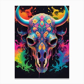 Floral Bull Skull Neon Iridescent Painting (5) Canvas Print