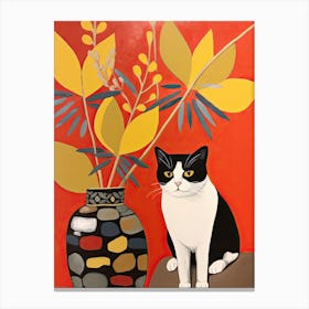 Daisy Flower Vase And A Cat, A Painting In The Style Of Matisse 2 Canvas Print