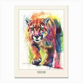Cougar Colourful Watercolour 1 Poster Canvas Print