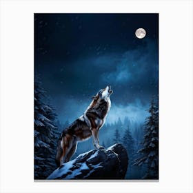 Howling Wolf Center Frame Midnight Wilderness Backdrop Full Moon Casting Silver Illumination Thro (6) Canvas Print