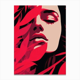 Woman In Red Leaves Canvas Print