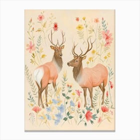 Folksy Floral Animal Drawing Elk 3 Canvas Print