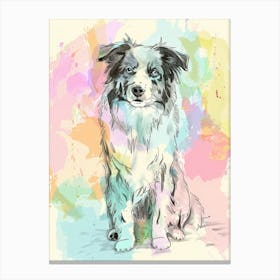 Australian Sheepdog Pastel Line Watercolour Canvas Print
