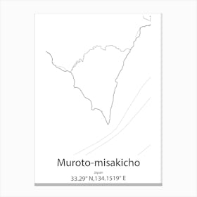 Muroto Misakicho,Japan Minimalist Map Canvas Print