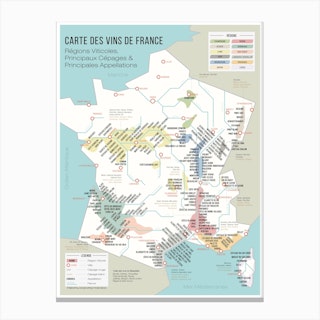 Carte Des Vins De France Canvas Print