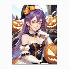Sexy Girl With Pumpkin Halloween Painting (14) Canvas Print