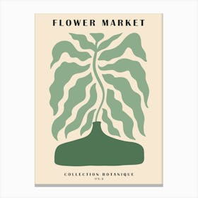 Flower market, Abstract flower in a vase, Green botanical art, Retro Canvas Print