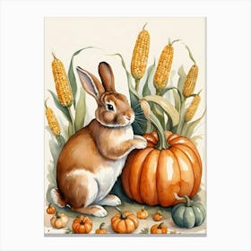 Painting Of A Cute Bunny With A Pumpkins (29) Canvas Print