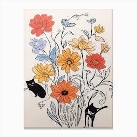 Cat And Flowers Luckycharms Canvas Print