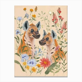 Folksy Floral Animal Drawing Hyena Canvas Print