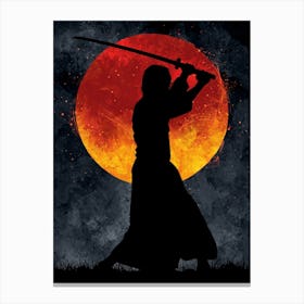 Samurai Silhouette Night Canvas Print