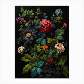 Flowers On A Black Background Canvas Print