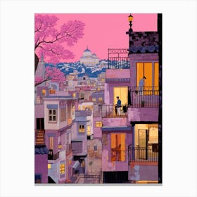 Istanbul Turkey 1 Vintage Pink Travel Illustration Canvas Print