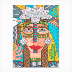 Native American Girl With Bald Eagle Canvas Print