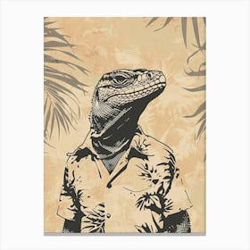 Lizard In A Floral Shirt Block Print 4 Canvas Print