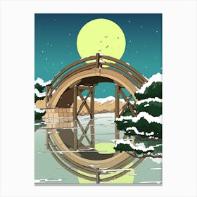 Bridge Over A Pond In Winter Canvas Print