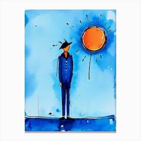 Man And a Sun Watercolor Painting Canvas Print