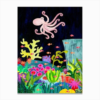 Octopus  And Coral Reef Canvas Print