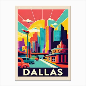 Dallas Retro Colourful Travel Poster Canvas Print