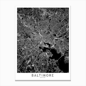 Baltimore Black And White Map Canvas Print