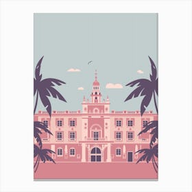Pink Building With Palm Trees Canvas Print