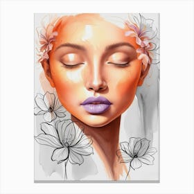 Watercolor Of A Woman With Flowers Canvas Print