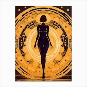 Nude Woman In A Golden Circle Canvas Print