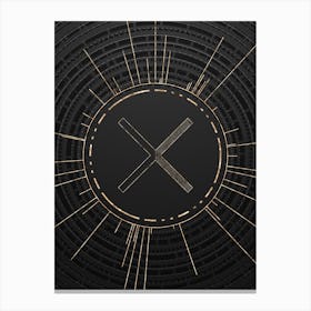 Geometric Glyph Symbol in Gold with Radial Array Lines on Dark Gray n.0281 Canvas Print