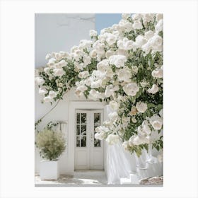 Mediterranean house and White Roses Canvas Print