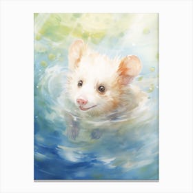 Light Watercolor Painting Of A Swimming Possum 2 Canvas Print