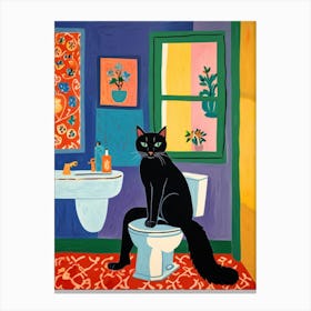 Black Cat In Bathroom Canvas Print