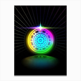 Neon Geometric Glyph in Candy Blue and Pink with Rainbow Sparkle on Black n.0437 Canvas Print
