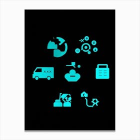 Black Icon Interface Representing Various Sectors Including Transportation Medicine Mobile School (5) Canvas Print