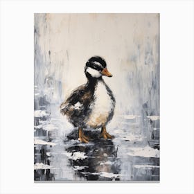 Abstract Snow Scene Of A Black & White Duckling Canvas Print