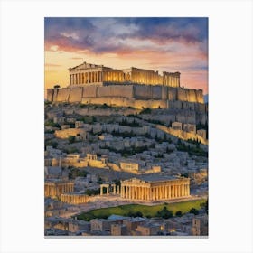 Acropolis At Sunset 1 Canvas Print