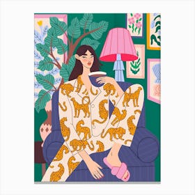 Pyjama Girl In Leopard Print Canvas Print