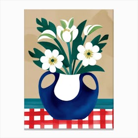 Blue Vase With White Flowers Canvas Print