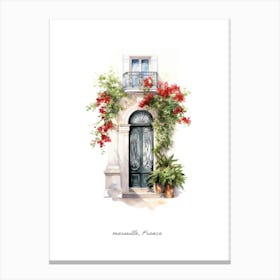 Marseille, France   Mediterranean Doors Watercolour Painting 1 Poster Canvas Print