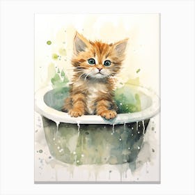 Singapura Cat In Bathtub Botanical Bathroom 2 Canvas Print