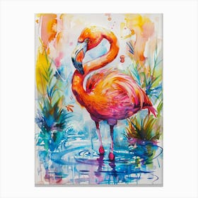 Flamingo Colourful Watercolour 1 Canvas Print