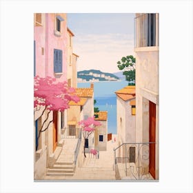 Hvar Croatia 4 Vintage Pink Travel Illustration Canvas Print