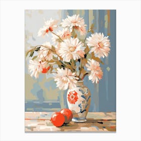 Gerbera Daisy Flower And Peaches Still Life Painting 3 Dreamy Canvas Print