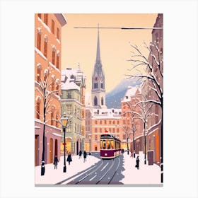 Vintage Winter Travel Illustration Vienna Austria 1 Canvas Print