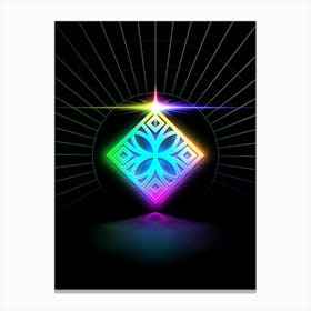 Neon Geometric Glyph in Candy Blue and Pink with Rainbow Sparkle on Black n.0248 Canvas Print