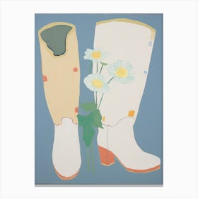 A Painting Of Cowboy Boots With White Flowers, Pop Art Style 2 Canvas Print