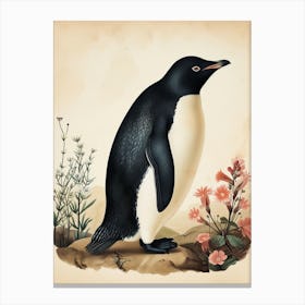 Adlie Penguin Bartolom Island Vintage Botanical Painting 1 Canvas Print