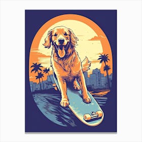 Golden Retriever Dog Skateboarding Illustration 4 Canvas Print