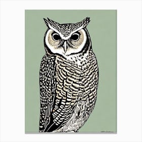 Eastern Screech Owl 2 Linocut Bird Canvas Print