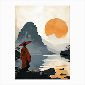 Samurai and Yellow Sun Canvas Print